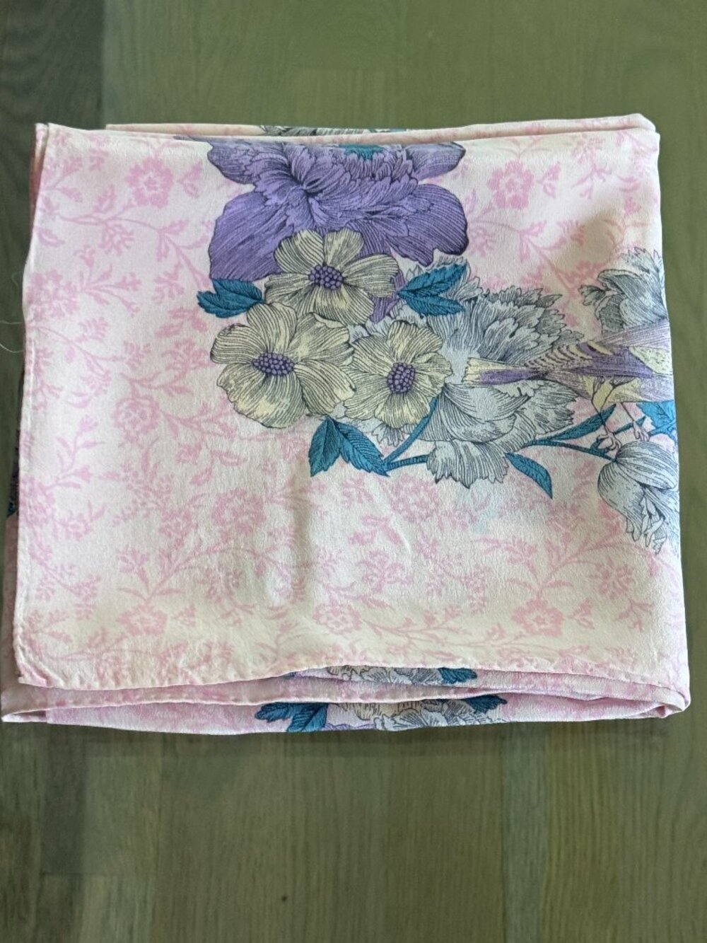 Vintage Japanese Silk Floral Scarf – Soft Pink & Purple, Great Condition - Picture 1 of 6